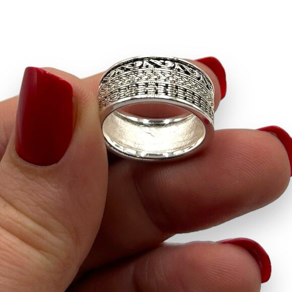 NEW Macy's Tribal Patterned Band Ring in Silver-Plate Size 6 Aztec Tribal Thick - Picture 5 of 8